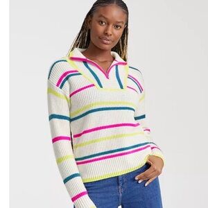 NWT CHARTER CLUB MACY’S Women's Cashmere Striped Half-Zip Sweater Size Large